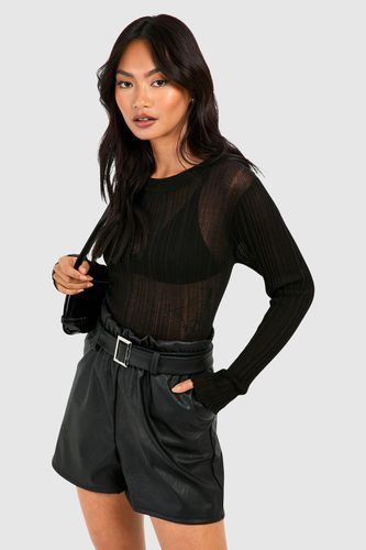 Womens Faux Leather Look Belted High Waisted Short - - 10 - boohoo - Modalova