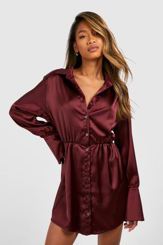 Womens Satin Shoulder Pad Mini Shirt Dress - - 14 - boohoo - Modalova