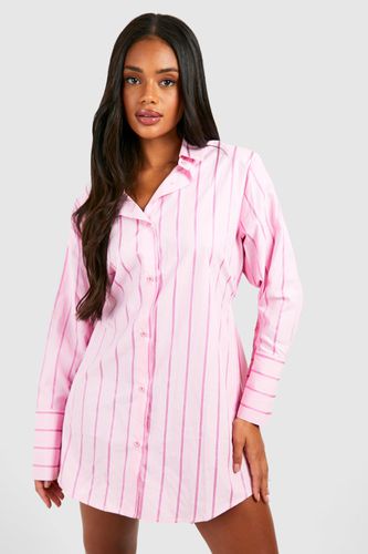 Womens Striped Cinched Waist Shirt Dress - - 14 - boohoo - Modalova