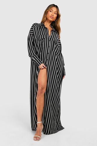 Womens Stripe Utility Maxi Shirt Dress - - 12 - boohoo - Modalova