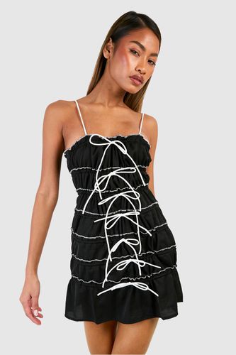 Womens Tie Detail Rouched Strappy Mini Dress - - 10 - boohoo - Modalova