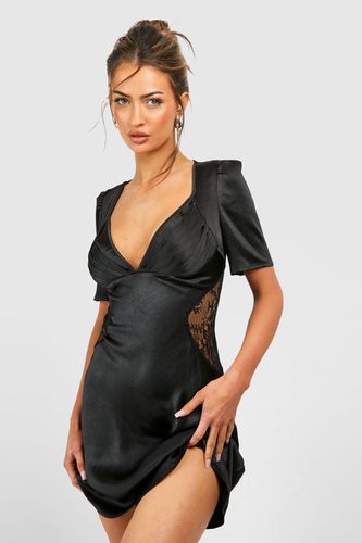 Womens Satin Lace Detail Mini Dress - - 10 - boohoo - Modalova