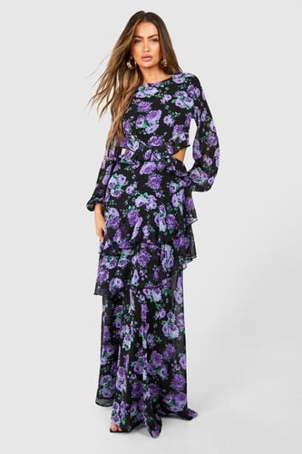 Womens Floral Chiffon Frill Detail Cut Out Maxi Dress - - 10 - boohoo - Modalova