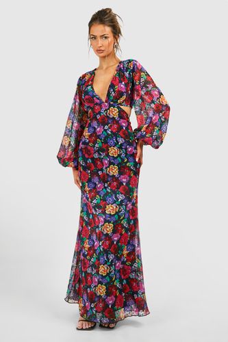 Womens Dobby Floral Cut Out Maxi Dress - - 10 - boohoo - Modalova