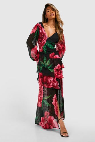 Womens Floral Dobby Floral Frill Maxi Dress - - 10 - boohoo - Modalova