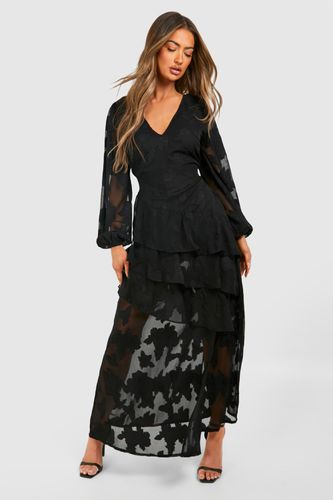Womens Burnout Floral Frill Detail Maxi Dress - - 14 - boohoo - Modalova