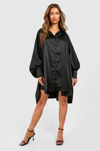 Womens Satin Oversized Batwing Balloon Sleeve Shirt Dress - - 14 - boohoo - Modalova