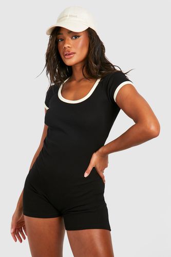 Womens Premium Rib Contrast Scoop Neck T-shirt Unitard - - 10 - boohoo - Modalova