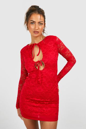 Womens Cut Out Tie Front Lace Mini Dress - - 10 - boohoo - Modalova