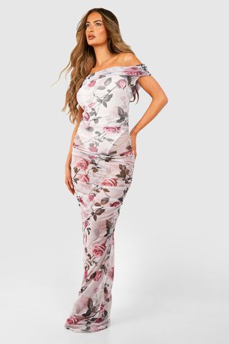 Womens Bardot Floral Ruched Mesh Maxi Dress - - 10 - boohoo - Modalova