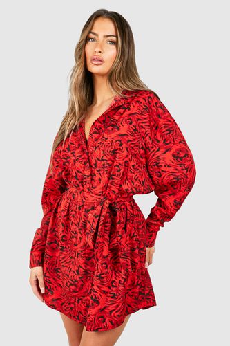 Womens Floral Batwing Belted Shirt Dress - - 18 - boohoo - Modalova