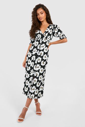 Womens Floral Shirred Cuff Midi Dress - - 18 - boohoo - Modalova