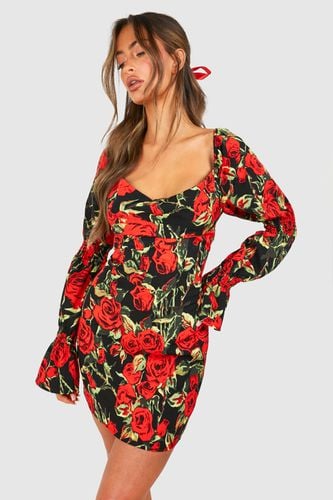 Womens Rose Print Corset Mini Dress - - 10 - boohoo - Modalova