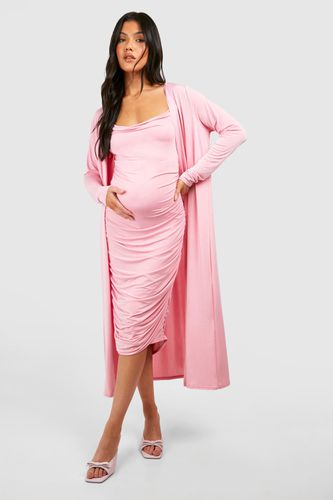 Womens Maternity Strappy Cowl Neck Dress And Duster Coat - - 12 - boohoo - Modalova
