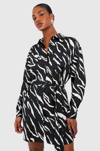 Womens Tall Woven Zebra Belted Shirt Dress - - 10 - boohoo - Modalova
