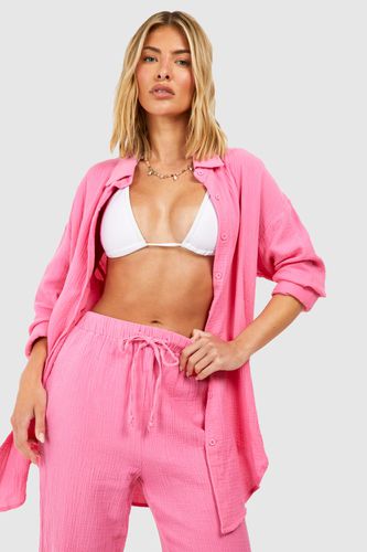 Womens Crinkle Cotton Oversized Beach Shirt - - L - boohoo - Modalova