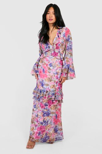 Womens Petite Floral Ruffle Flare Sleeve Woven Maxi Dress - - 10 - boohoo - Modalova