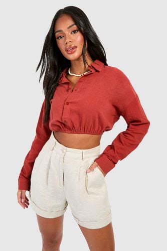 Womens Linen Gathered Hem Crop Shirt - - 10 - boohoo - Modalova