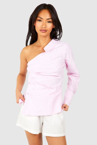 Womens Striped Asymmetric Long Sleeve Shirt - - 10 - boohoo - Modalova