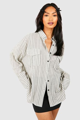 Womens Oversized Linen Striped Utility Shirt - - 14 - boohoo - Modalova