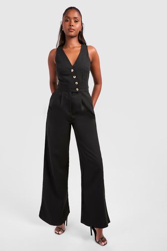 Womens Waistcoat Detail Wide Leg Jumpsuit - - 16 - boohoo - Modalova