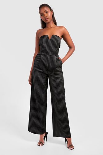 Womens Pinstripe Bandeau Tailored Jumpsuit - - 14 - boohoo - Modalova