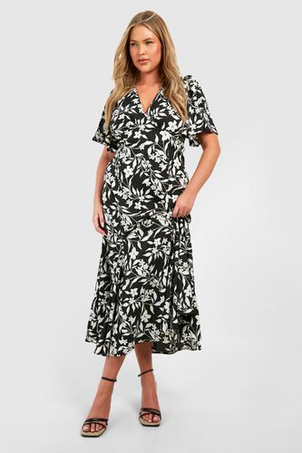 Womens Plus Woven Floral Print Short Sleeve V Neck Midaxi Dress - - 16 - boohoo - Modalova