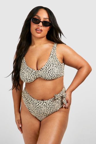 Womens Plus Leopard Knot Tie Bikini Top - - 16 - boohoo - Modalova