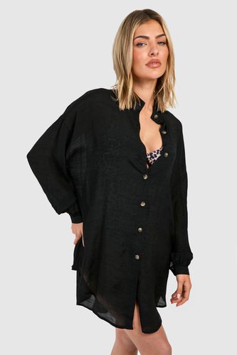 Womens Linen Look Longline Beach Shirt - - L - boohoo - Modalova