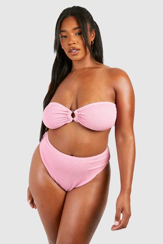 Womens Plus Crinkle O Ring High Waisted Bandeau Bikini - - 24 - boohoo - Modalova