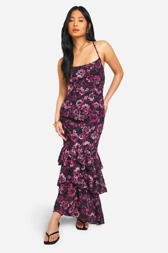 Womens Petite Textured Floral Chiffon Ruffle Maxi Dress - - 10 - boohoo - Modalova
