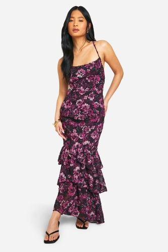 Womens Petite Textured Floral Chiffon Ruffle Maxi Dress - - 16 - boohoo - Modalova