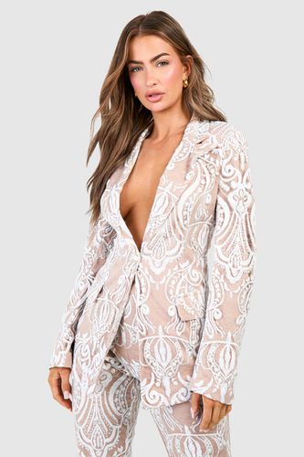 Womens Premium Lace Sequin Blazer - - 10 - boohoo - Modalova