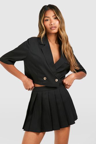 Womens Linen Look Boxy Crop Blazer - - 10 - boohoo - Modalova
