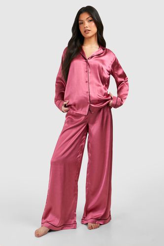 Womens Maternity Satin Piped Pyjama Trouser Set - - 8 - boohoo - Modalova