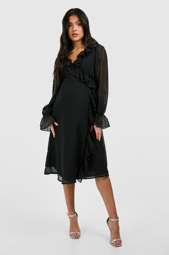 Womens Maternity Dobby Frill Wrap Midi Dress - - 10 - boohoo - Modalova