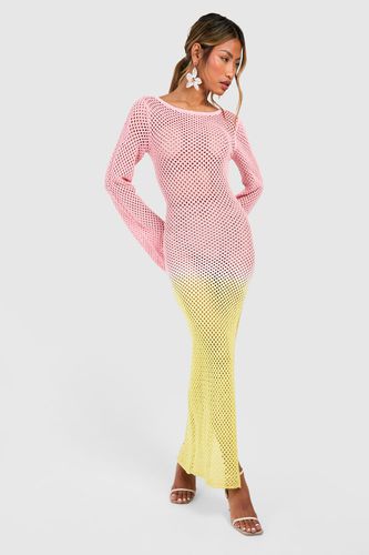 Womens Ombre Crochet Scroop Back Knitted Maxi Dress - - L - boohoo - Modalova
