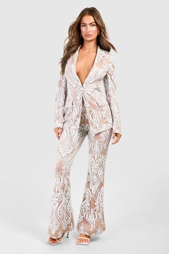 Womens Premium Sequin Lace Flared Trousers - - 14 - boohoo - Modalova
