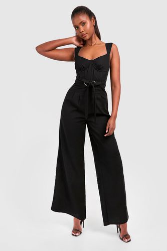 Womens Linen Blend Belt Detail Jumpsuit - - 12 - boohoo - Modalova