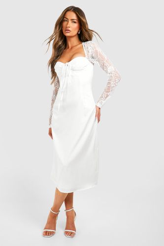 Womens Satin Lace Sleeve Midi Dress - - 10 - boohoo - Modalova
