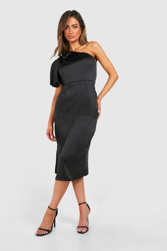 Womens Satin Puff Sleeve Asymmetric Midi Dress - - 10 - boohoo - Modalova