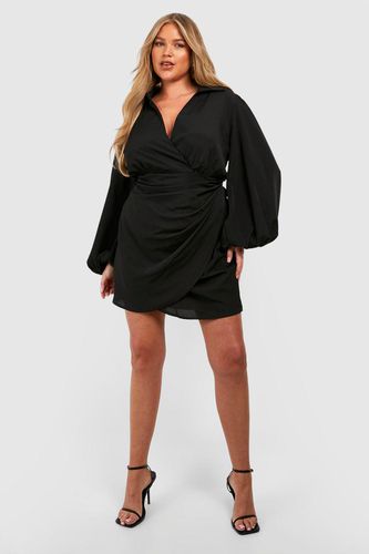 Womens Plus Blouson Sleeve Wrap Dress - - 16 - boohoo - Modalova