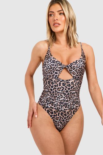 Womens Leopard Twist Front Swimsuit - - 14 - boohoo - Modalova