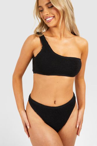 Womens Premium Crinkle One Shoulder Thong Bikini Set - - 10 - boohoo - Modalova