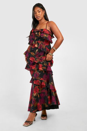 Womens Plus Floral Ruffle Asymmetric Maxi Dress - - 18 - boohoo - Modalova