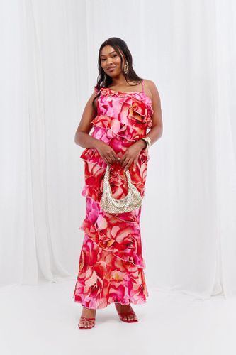 Womens Plus Floral Ruffle Asymmetric Maxi Dress - - 16 - boohoo - Modalova