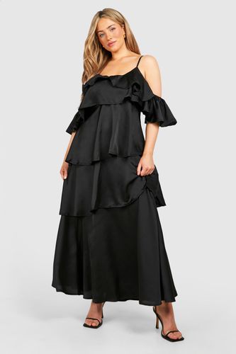 Womens Plus Satin Cold Shoulder Ruffle Maxi Dress - - 20 - boohoo - Modalova