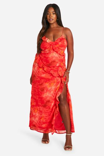Womens Plus Printed Ruffle Strappy Maxi Dress - - 18 - boohoo - Modalova