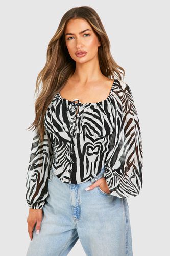 Womens Zebra Printed Corset Detail Crop Top - - 10 - boohoo - Modalova