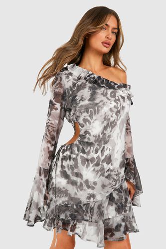 Womens Chiffon Leopard Print Ruffle Mini Dress - - 10 - boohoo - Modalova